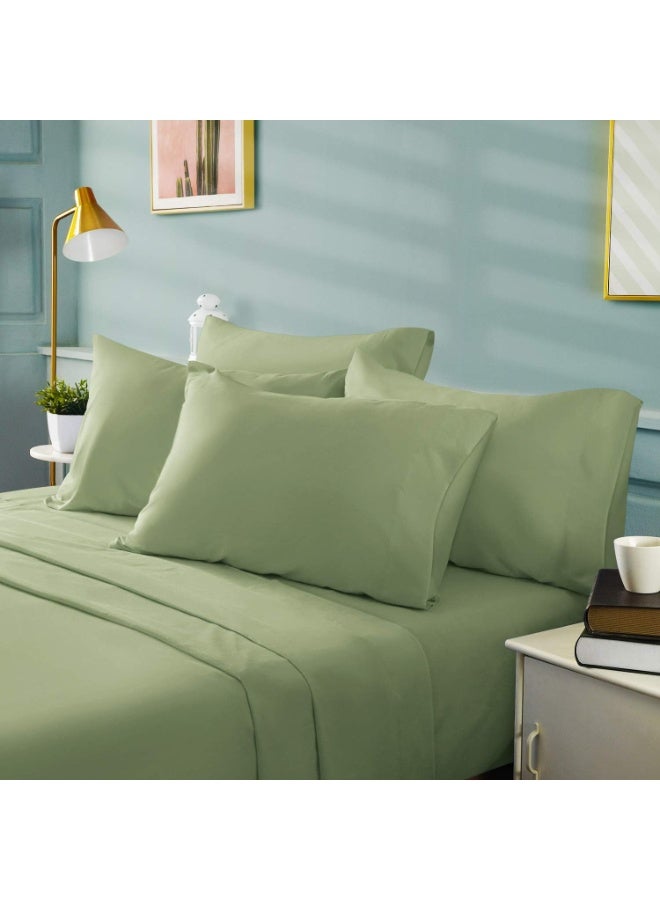 BYSURE صفائح سرير فاخرة فاخرة من فئة Bysure مجموعة من 6 قطع (King Sage Green) - Super Super 1800 Thread Count 100 ٪ من ألواح الألياف الدقيقة مع جيوب عميقة التجاعيد وتتلاشى مقاومة - Image 1